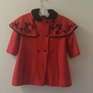 Girls Toddler 2T Red Pea Coat & Hat - Made in US